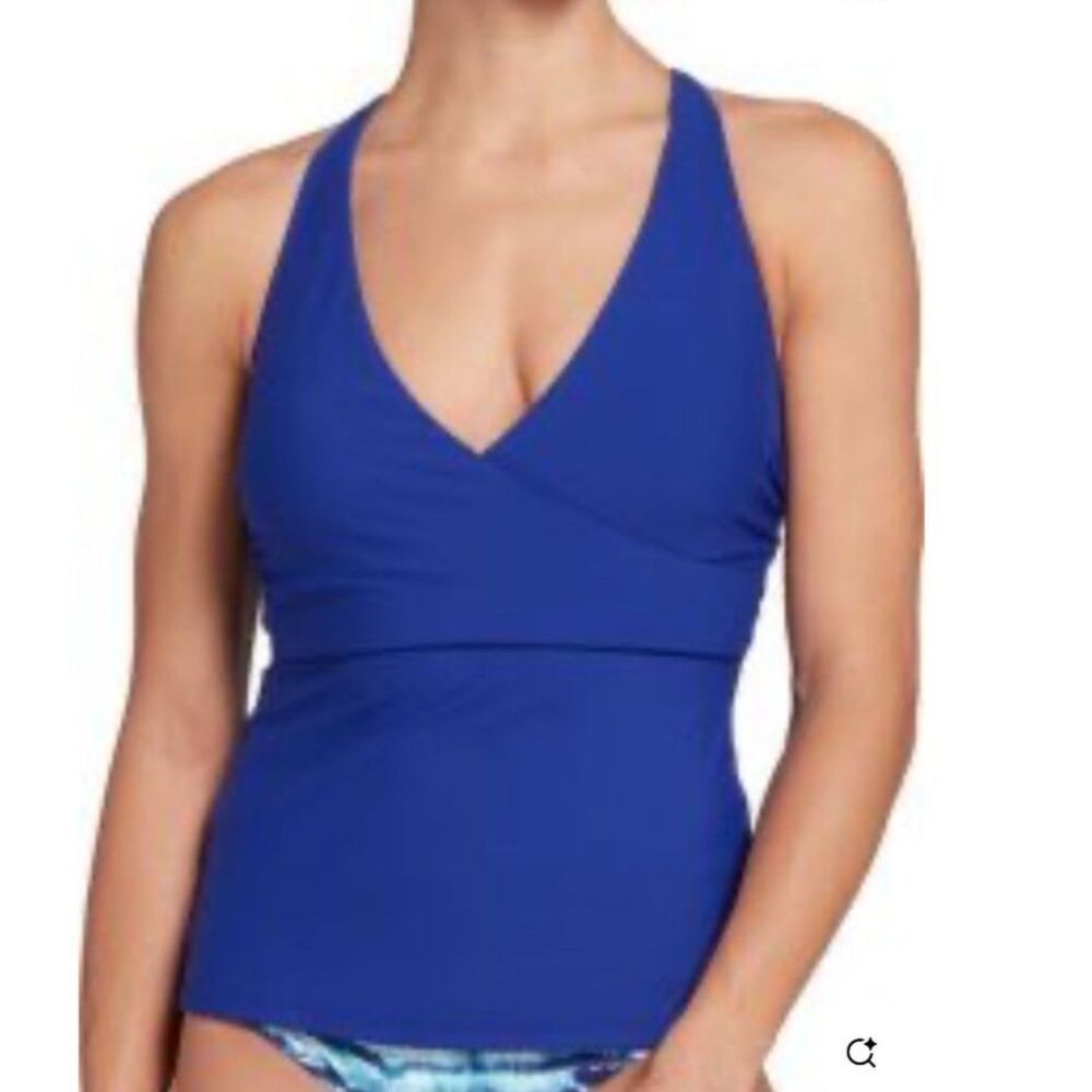 Calia Carrie Underwood Royal Blue V-Neck Cross-Back Tankini Top Size 1X